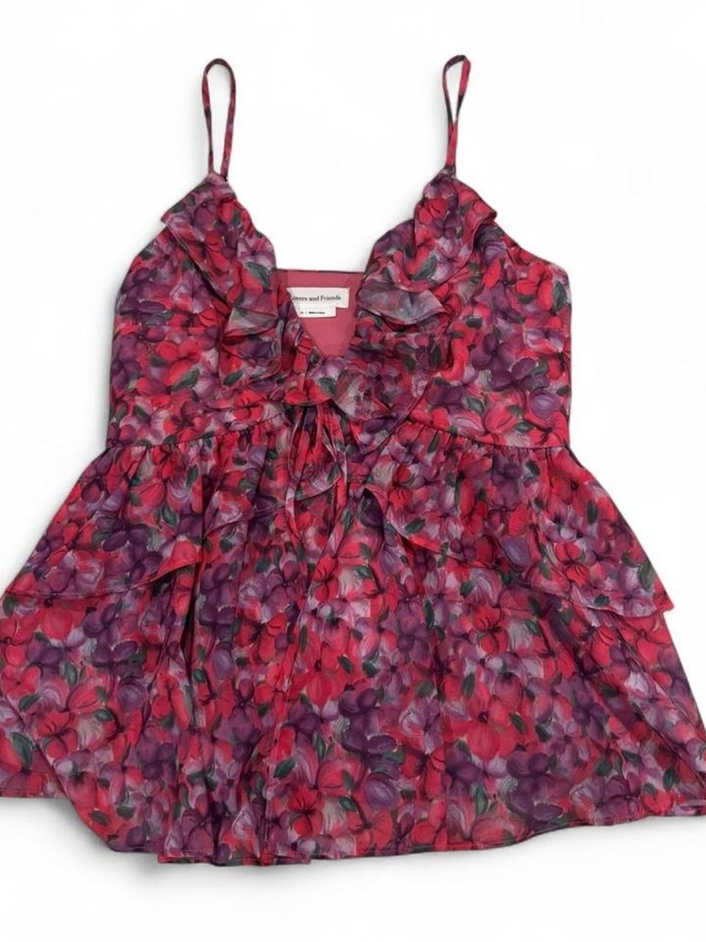 Lovers + Friends Red and Purple Floral Ruffle Cami